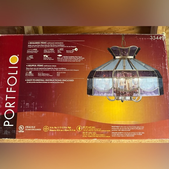 ☘️SOLD☘️Vintage New Box Tiffany Style Plate Glass Swag Ceiling Chandelier Light - Picture 2 of 13